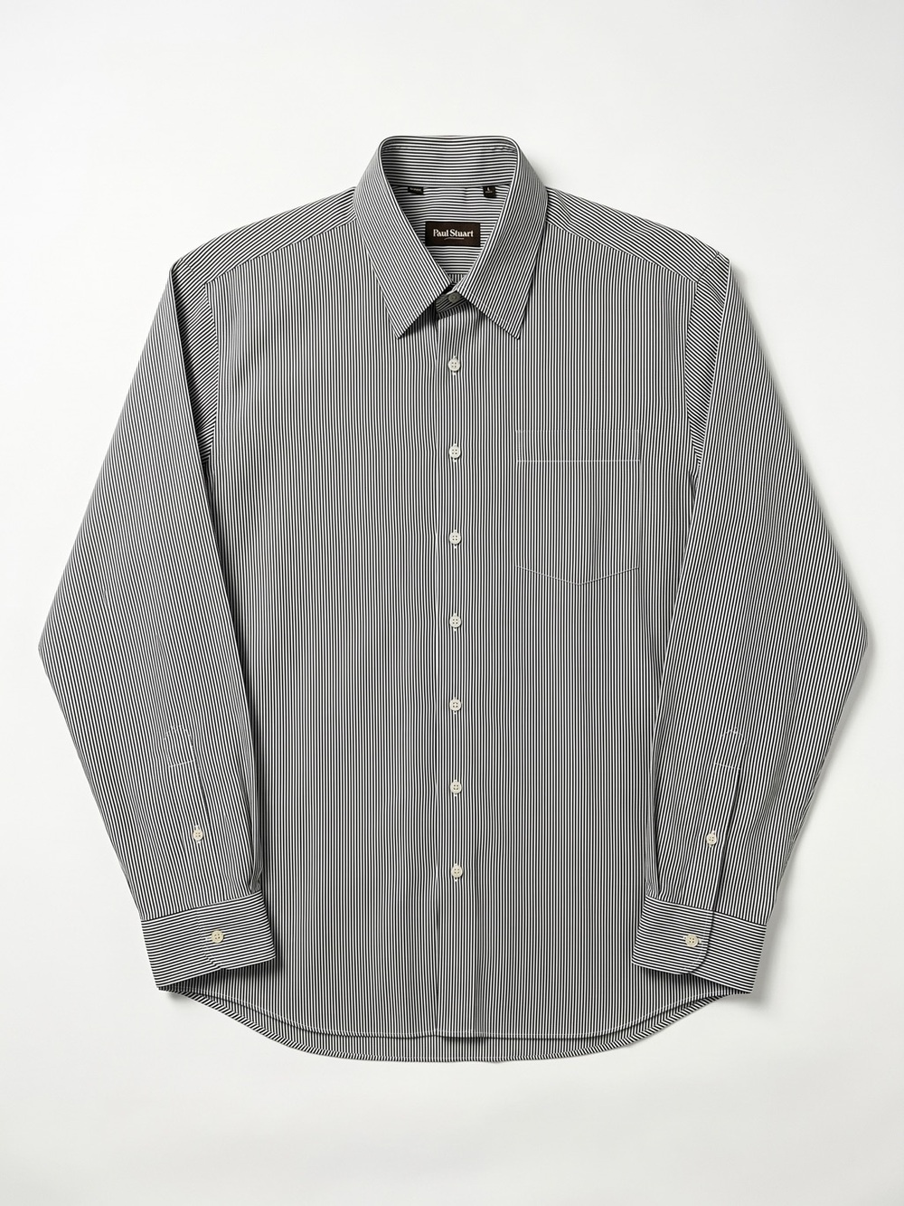 Paul Stuart Dress Shirt XL Black White Cotton Button Front Long Sleeve Point